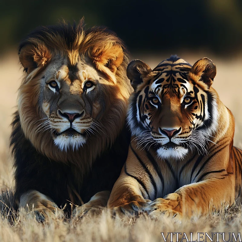 Wildlife Harmony: Lion and Tiger AI Image