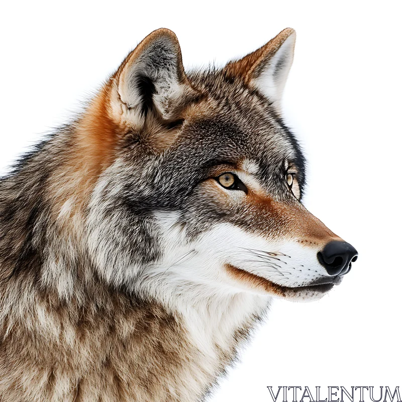 Detailed Wolf Face on White AI Image