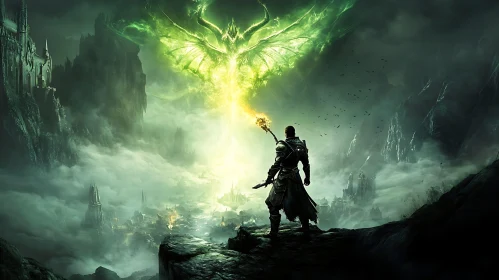 Mystical Warrior Confronts Luminous Dragon