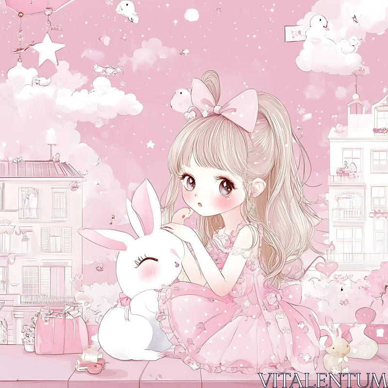 Enchanting Anime Illustration with Pink Aesthetic AI Image