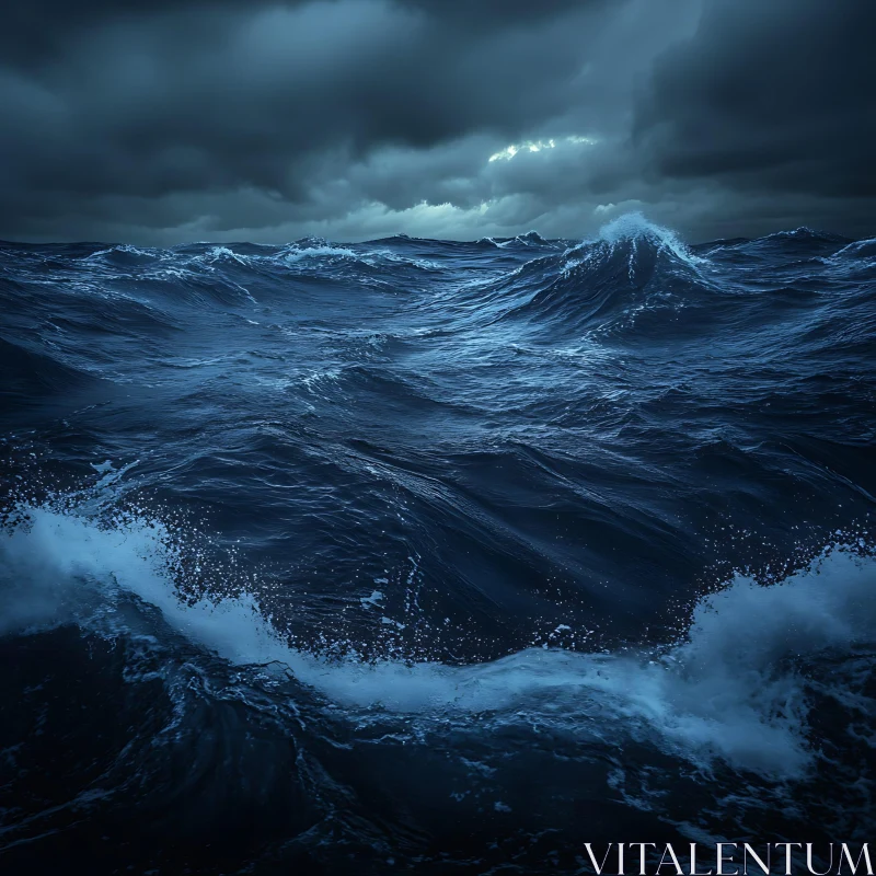 Turbulent Ocean Under Ominous Clouds AI Image