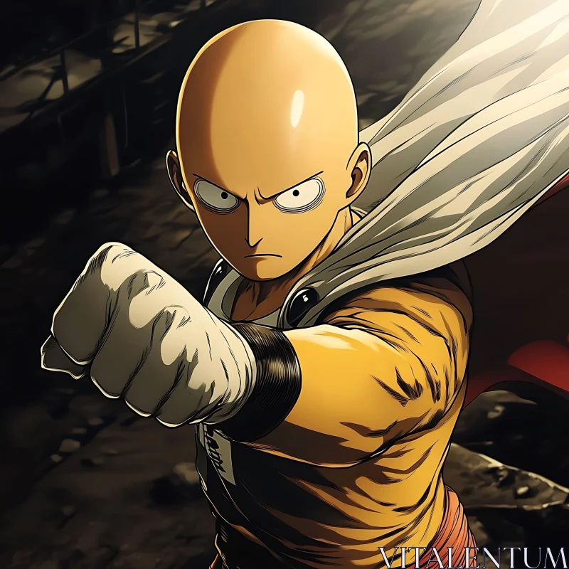 Bald Anime Character with White Cape AI Image