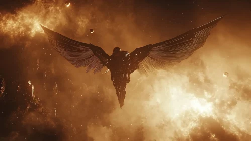 Winged Spacecraft Nebula Journey