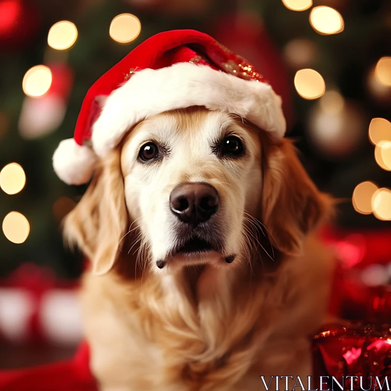 Festive Golden Retriever with Christmas Lights AI Image