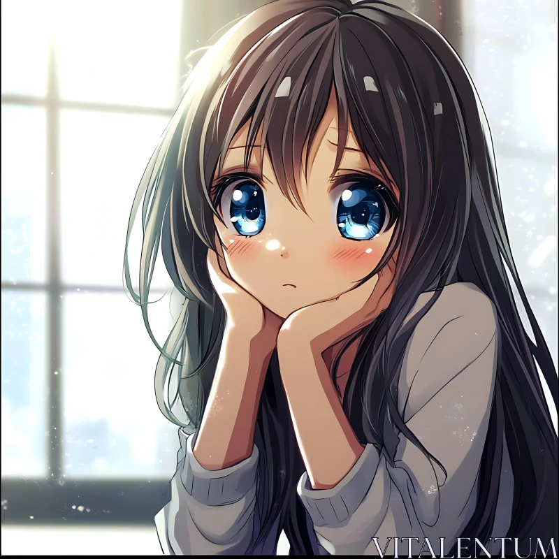 Anime Girl Resting by Window AI Image