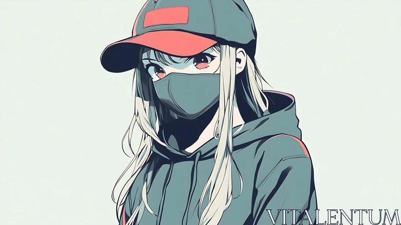 Masked Anime Girl in Urban Attire AI Image