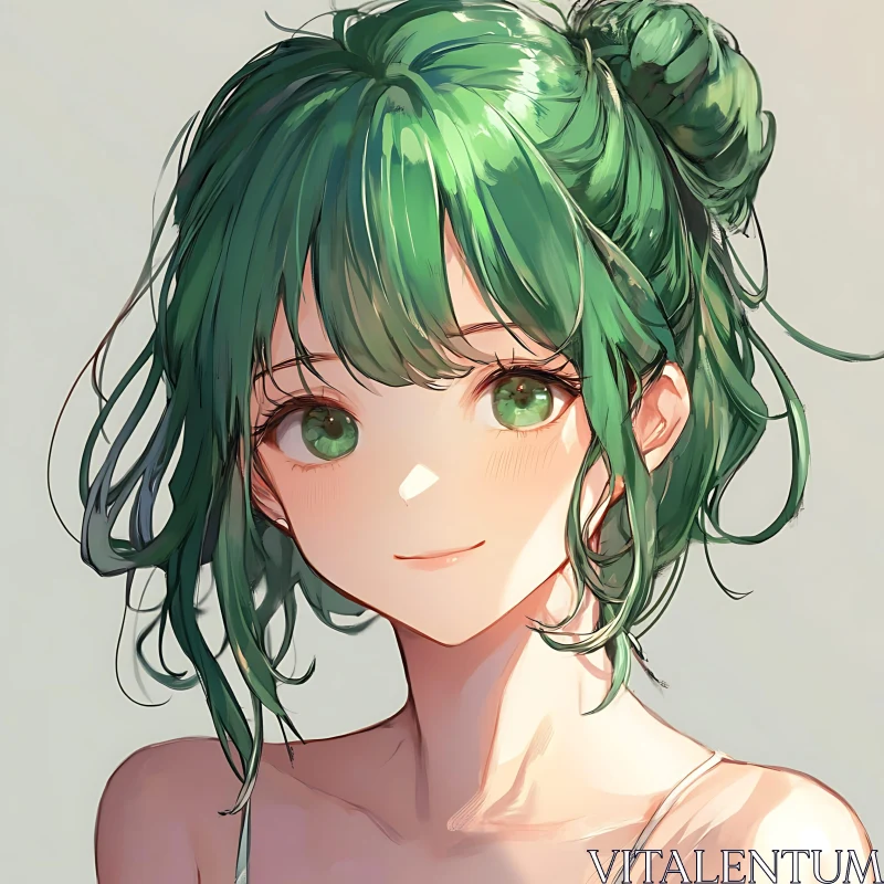 AI ART Portrait of an Anime Girl with Green Hair and Sparkling Eyes