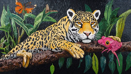 Resting Jaguar Mosaic Art