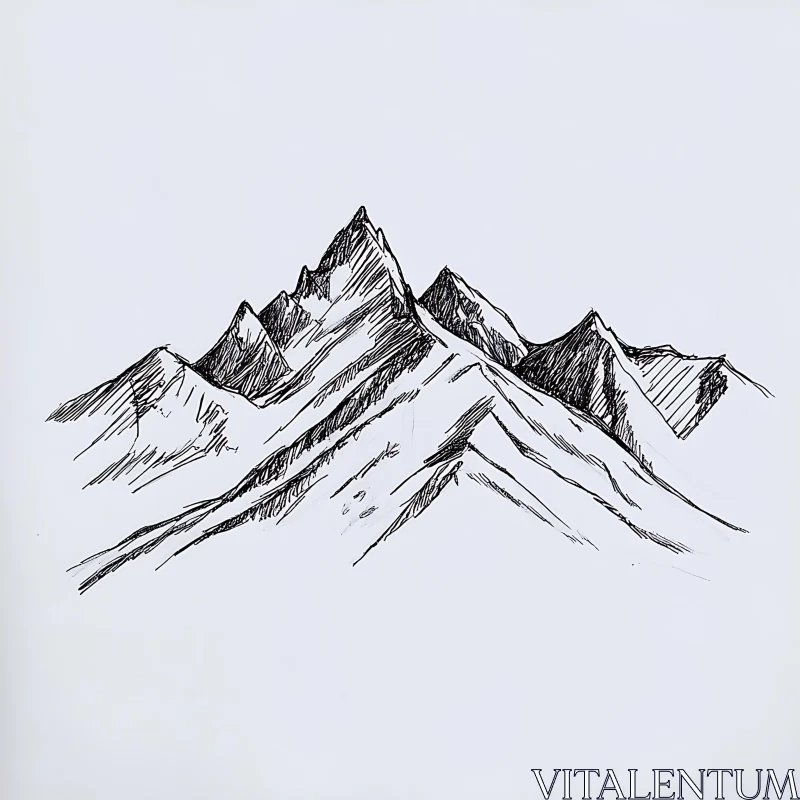 Monochrome Mountain Range Art AI Image