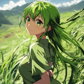 Nature-Inspired Anime Character in Green Field