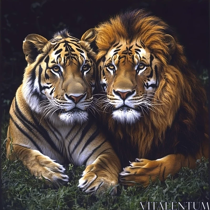 Wildlife Harmony: Lion and Tiger AI Image