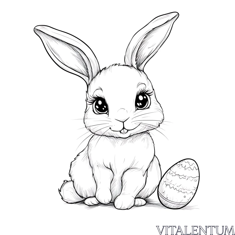 Bunny and Egg Line Art AI Image