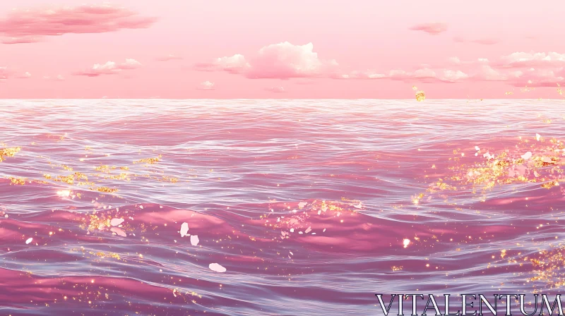 AI ART Ethereal Pink Seascape with Glistening Waves