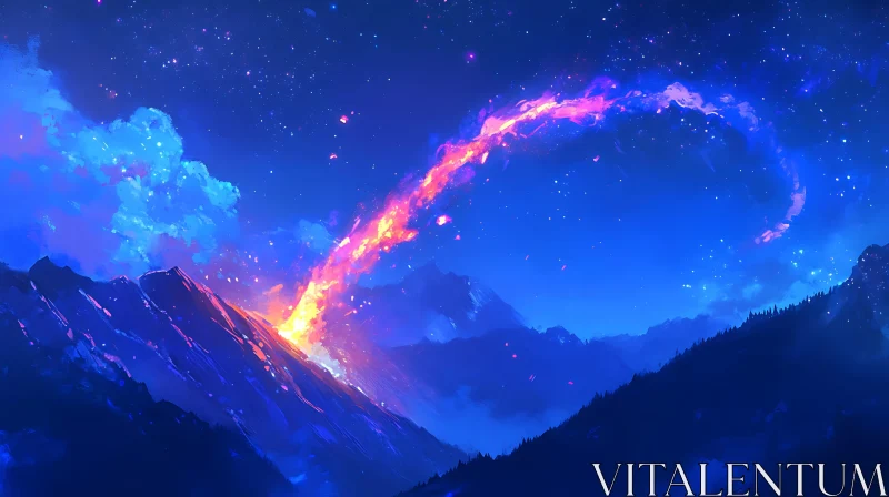 AI ART Mountain Night with Celestial River of Light