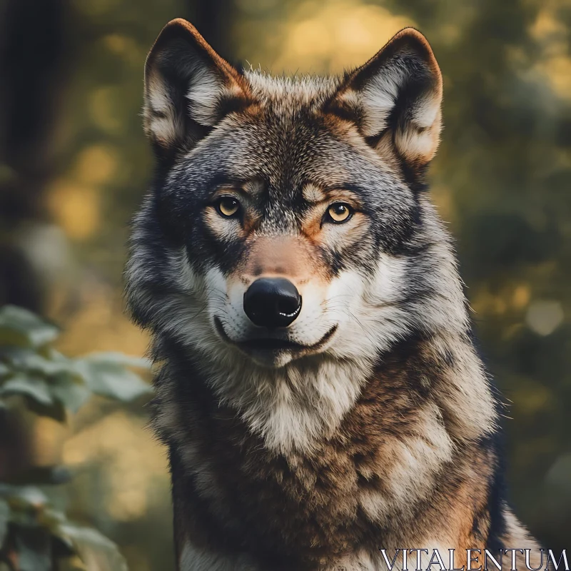 Wild Wolf Stares from the Woods AI Image