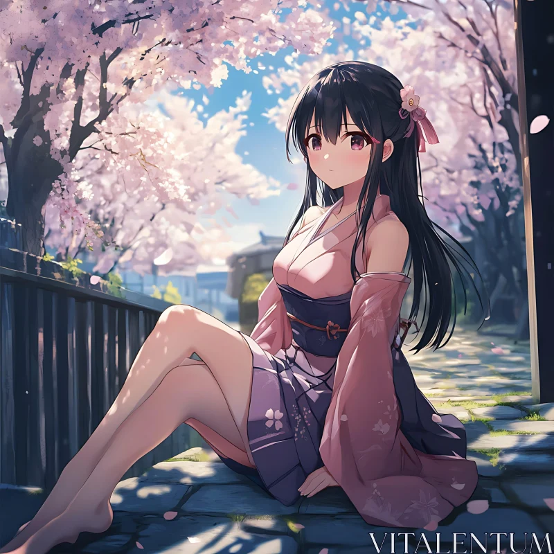 Springtime Anime Beauty in Traditional Kimono AI Image