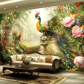 Interior Design with Peacock Garden Mural