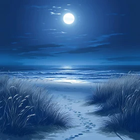 Ocean at Night Under Moonlight