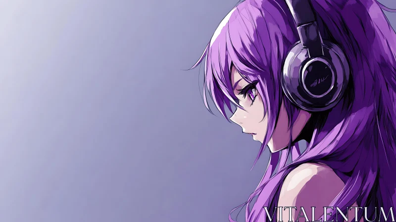 Profile of Anime Girl Wearing Headphones AI Image