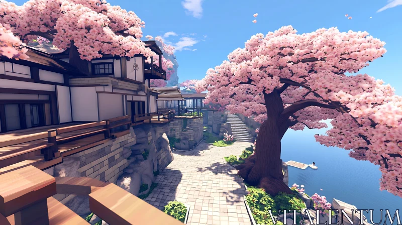 AI ART Scenic Japanese Cherry Blossom Pathway