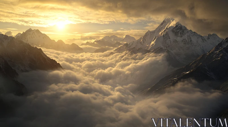 Snowy Mountain Peaks Sunrise Cloudscape AI Image