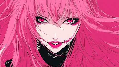 Powerful Anime Art: Vampire with Pink Hair