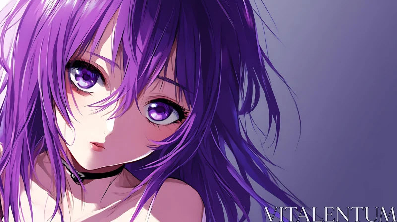 Purple-Haired Anime Portrait AI Image