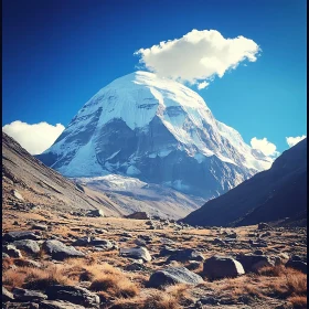 Mountain Landscape with Snow and Clouds