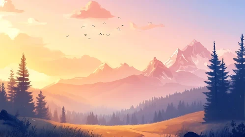Serene Mountain Vista with Pastel Sky