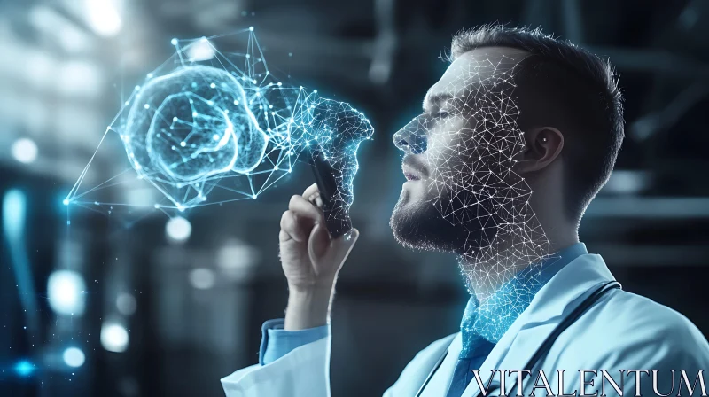 Future Medicine: Doctor and Digital Brain Interface AI Image