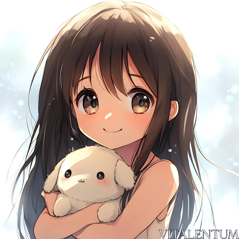 AI ART Smiling Anime Girl with Plush Toy