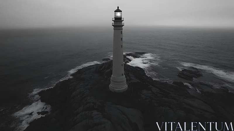 Monochrome Lighthouse on the Coast AI Image