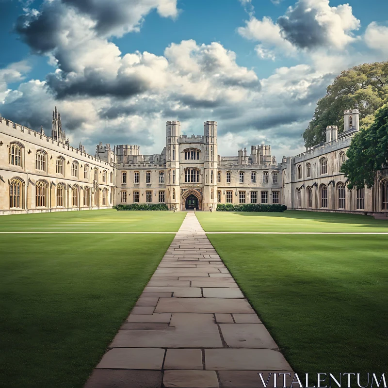 Historic College Building and Pathway AI Image