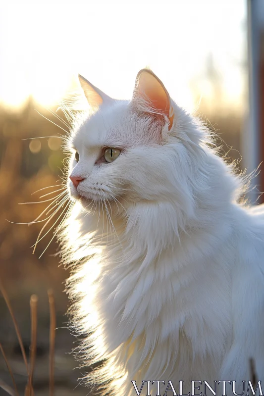 Tranquil White Cat with Glowing Fur AI Image