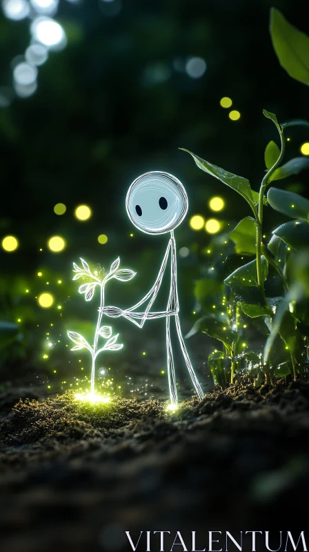 AI ART Luminous Stick Figure in Enchanted Garden