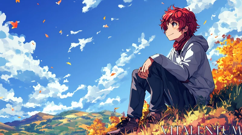 AI ART Contemplative Moment: Anime Character in Autumn