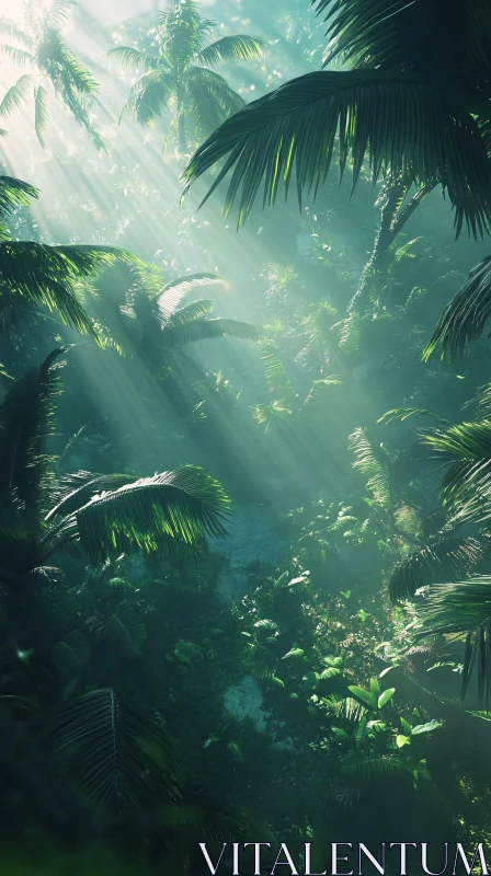 AI ART Sunlit Tropical Forest with Dense Greenery