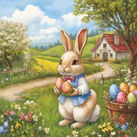 Springtime Rabbit with Easter Eggs