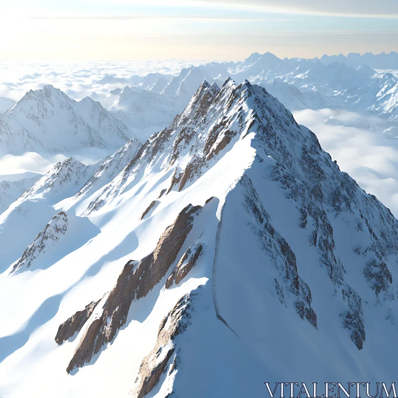 Winter Mountain Scene with Snow and Peaks AI Image