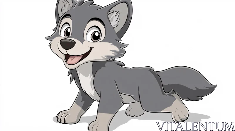 Adorable Wolf Pup Cartoon Image AI Image