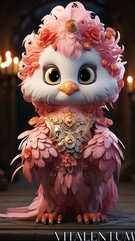 AI ART Fantasy Bird with Pink Feathers and Golden Armor