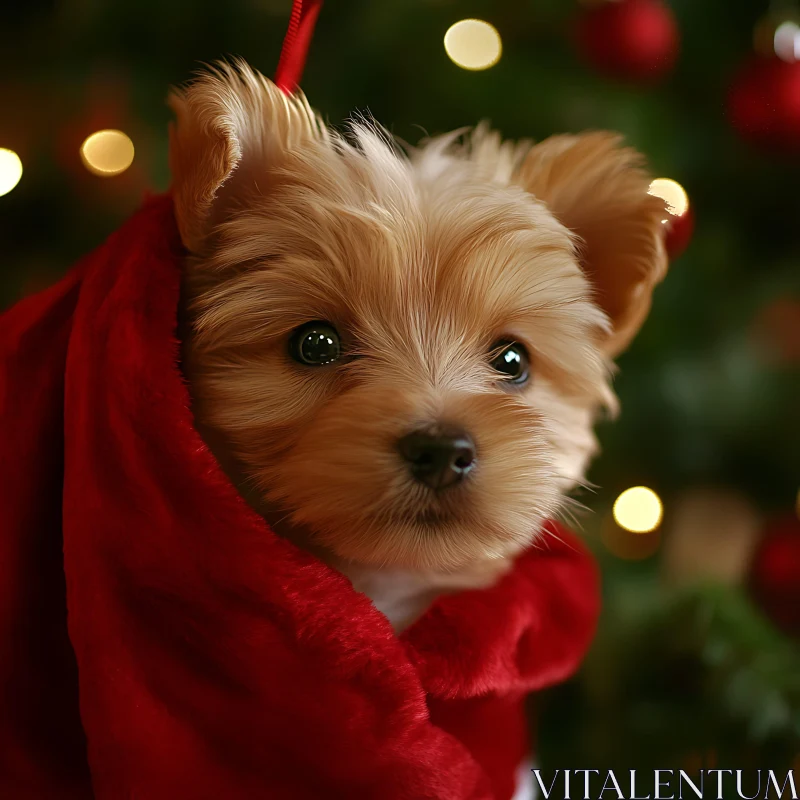 Cute Puppy in Christmas Setting AI Image