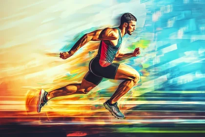 Powerful Sprinting Athlete in Motion - Digital Art