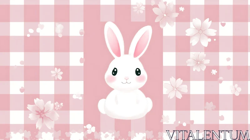 Pink Floral Rabbit Art AI Image