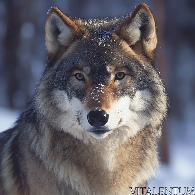 Close-Up of a Wolf in Winter AI Image