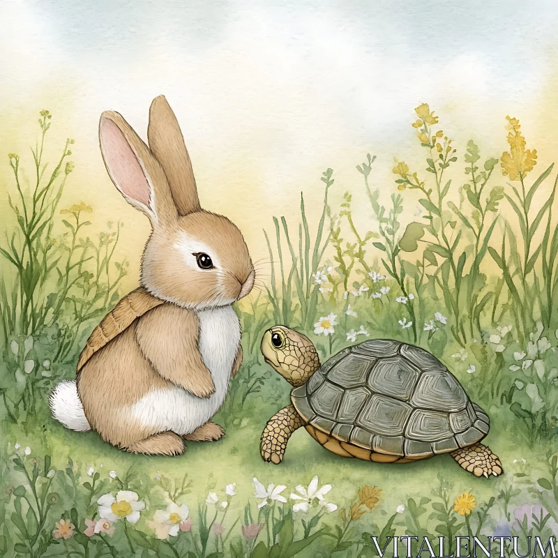 Hare and Tortoise Gentle Encounter AI Image