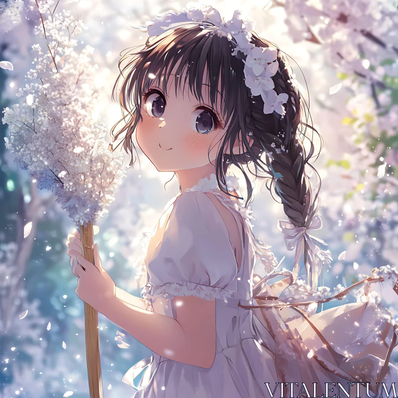 Anime Girl in Blooming Spring Illustration AI Image