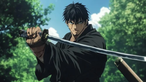 Action-Packed Anime Scene with Samurai Warrior