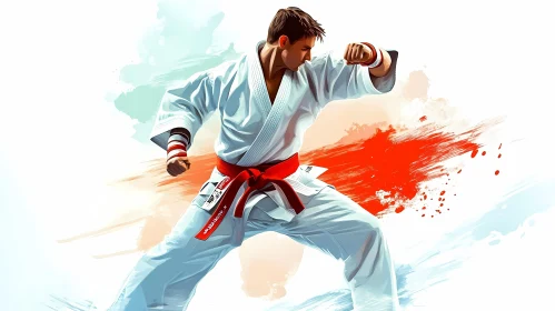 Karate Master in Action - Red Belt Martial Artist Illustration