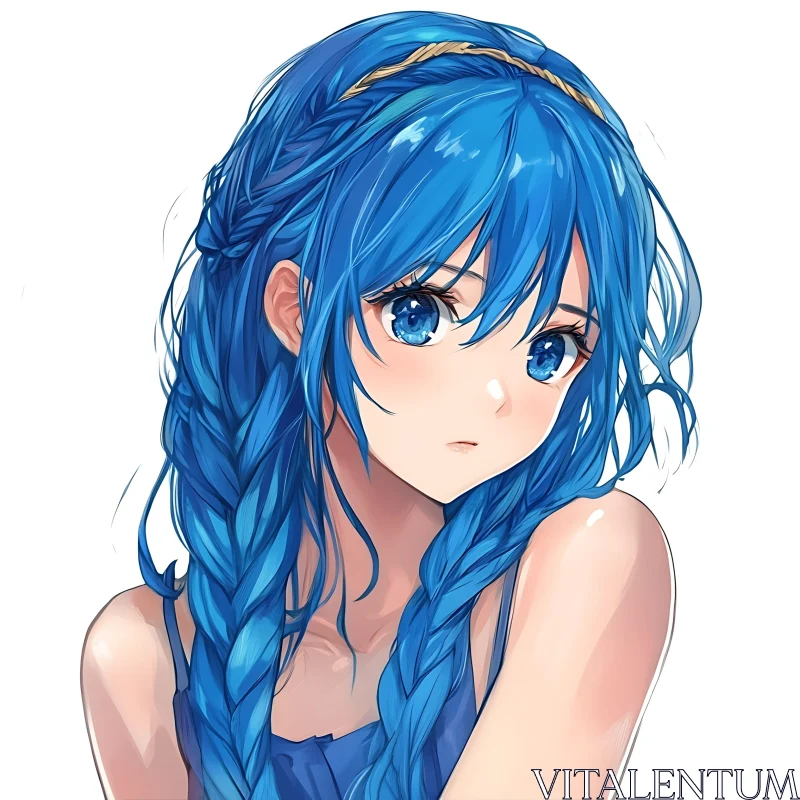 Serene Anime Portrait of Blue-Haired Girl AI Image